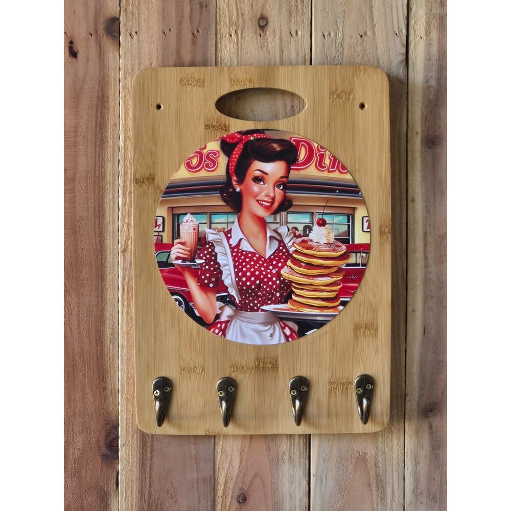 Kitchen Gadget Holder Upcycled Cutting Board Wall Mount 4Hanging Hooks Custom
